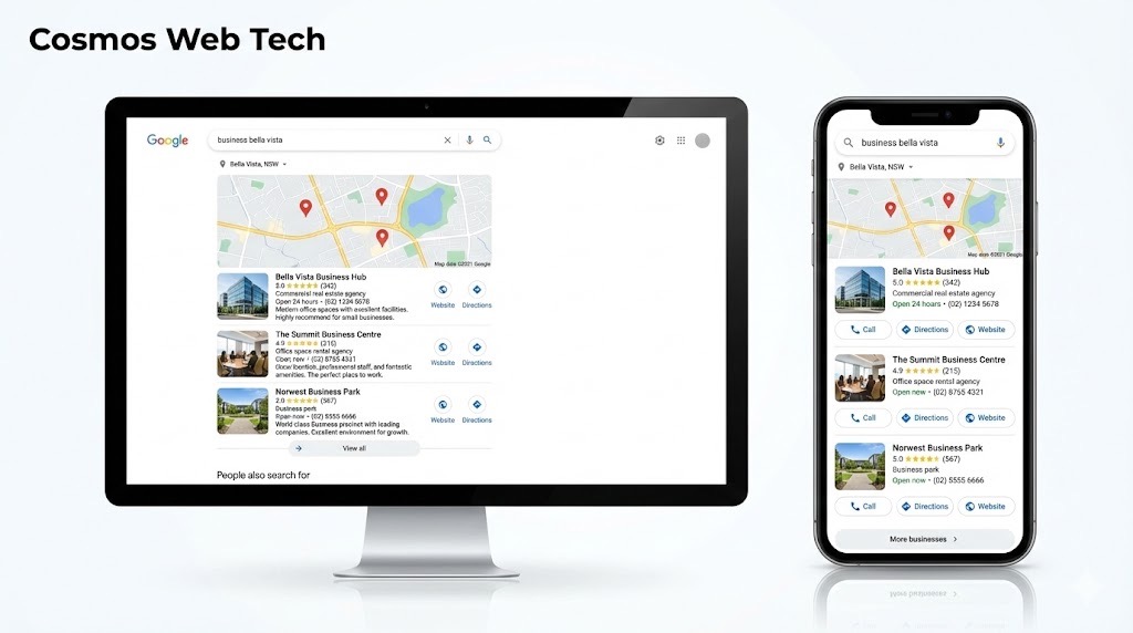 Google search results showing Bella Vista business listings